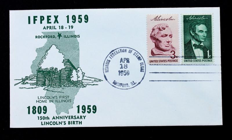 US Stamp Sc# 1113 & 1114 MNH  Block of 4 + 1959 IFPEX Cover  Rockford ILLINOIS