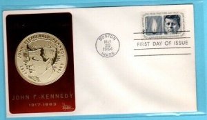 John F Kennedy FDC #1246 with Boston Cancel & RED Metallic cachet by Sarzin