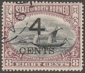 North Borneo stamp, scott#93,  used, hinged, surcharged,