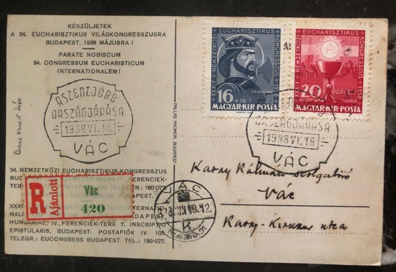 1938 Vac Hungary Picture Postcard Cover Eucharistic International congress