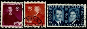 LIECHTENSTEIN Sc#185-187 1943 Royal Wedding Complete Set Used