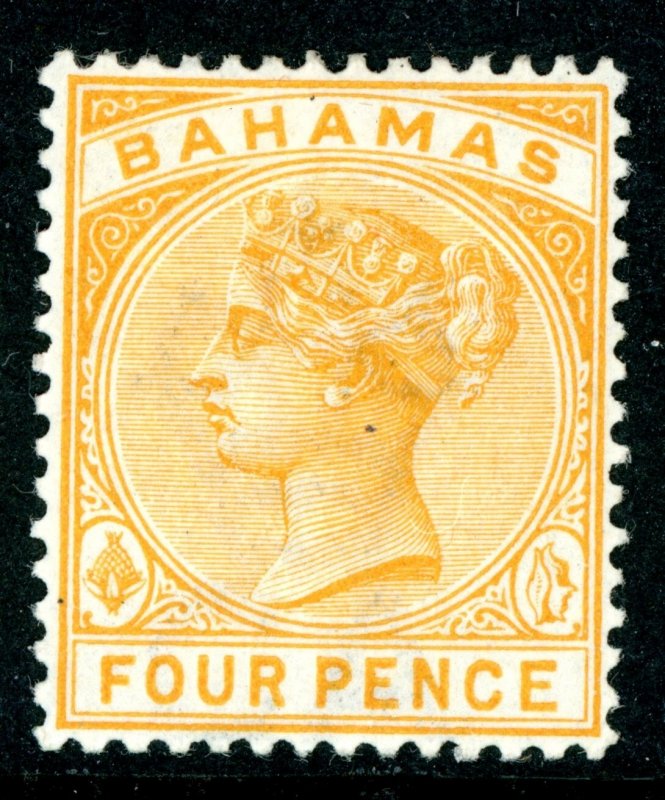 Bahamas 1884 QV 4p Yellow Wmk CCA Perf 14 Scott #29 Mint I216