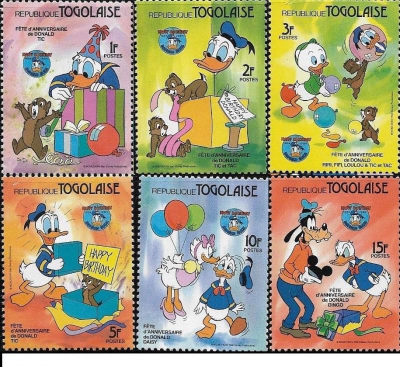 Togo 1984 Disney-Donald Duck 50th Anniversary SC# 1230-1235 MNH