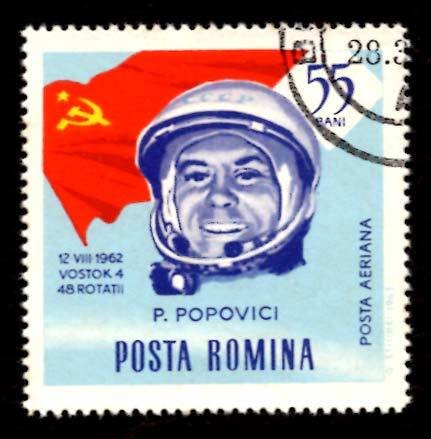 Romania 55 ban Pavel Popowitsch, Astronauts Space Flags, 1964 Scott.C156