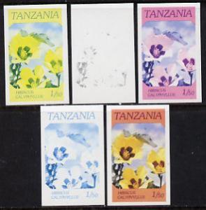 Tanzania 1986 Flowers 1s50 (Hibiscus) set of 5 imperf pro...