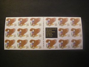 Scott 2595a, 29c Brown Eagle, Pane of 17, #B4444 1, Type A liner, MNH Booklet