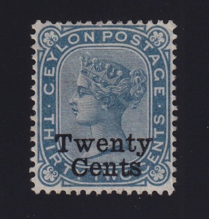 Ceylon Sc #106 (1885) 20c on 32c slate Victoria Surcharged Mint H (S.G. 166)