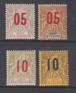 Ivory Coast Sc 37/41 MNH/MLH. 1912 Surcharges, 4 diff, fresh, sound