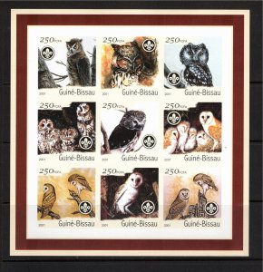 Guinea-Bissau 2001 Sheetlet of 9 owls IMPERFORATE