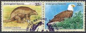 United Nations #657-658 32¢ Endangered Species (Armadillo & Bald Eagle). Used.