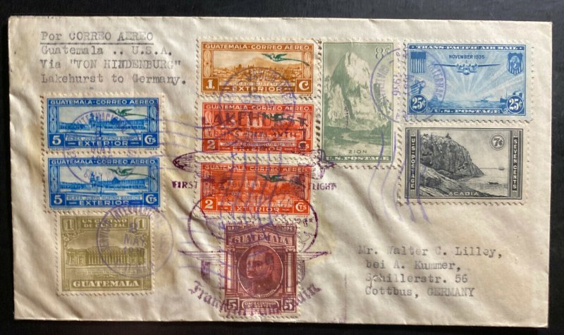 1936 Guatemala Hindenburg Zeppelin LZ 129 Cover To Germany Via Lake Hurst usa