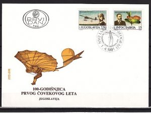 Yugoslavia, Scott cat. 2093-2094. Aviation issue. First day cover.