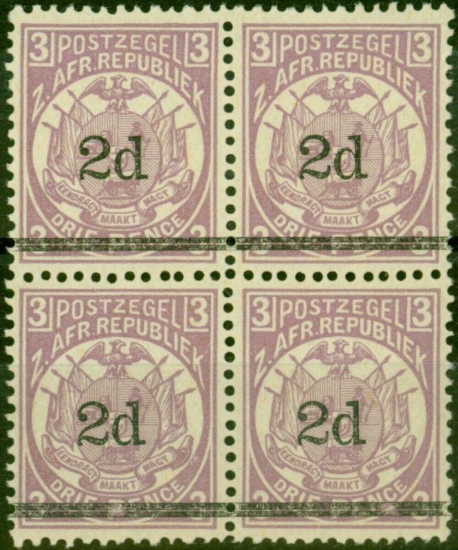 Transvaal 1887 2d on 3d Mauve SG194 V.F MNH Block of 4 