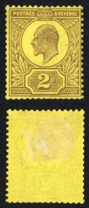 KEVII 1909 2d Colour Trial in Purple on Yellow Paper on Wmk Paper Cat 9000 pound