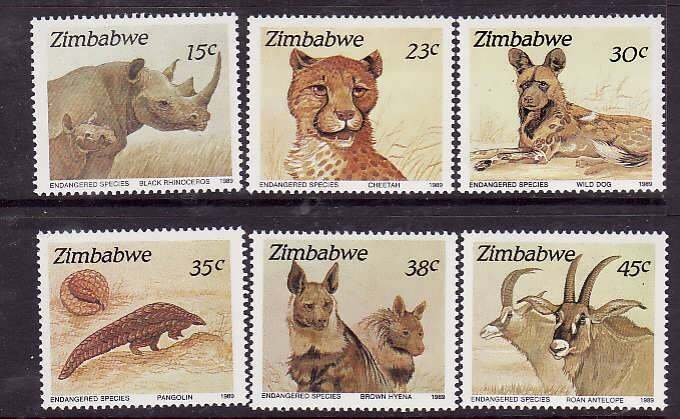 Zimbabwe-Sc#594-9- id6-unused NH set-Animals-Endangered Species-1989-