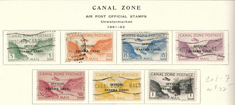 Canal Zone Scott Co1-7 official airmail stamp set 1941-1942