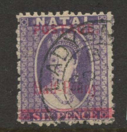 Natal -Scott 79 - QV Overprint Definitive-1895 -Used- Single 1/2p Stamp