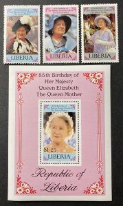 Liberia 1985, #1037-40, Queen Mother, MNH.