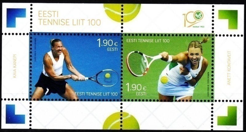 ESTONIA 2022-09 SPORT: Estonian Tennis Association Centenary. Souv Sheet, MNH