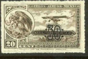 MEXICO C49, 30¢ on 20¢ SURCHARGED ARMS & PLANE. MINT NH. F-VF.