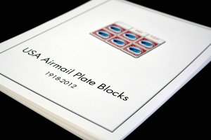 COLOR PRINTED USA AIRMAIL PLATE BLOCKS 1918-2012 STAMP ALBUM PAGES (50 il pages)