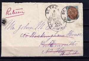 DANISH WEST INDIES 1898, Return Cover From Portsmouth N.H,USA , 10c # 20
