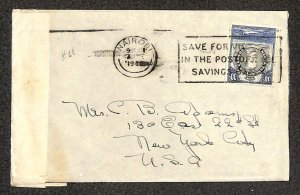 KUT 76a STAMP WW2 MILITARY CENSORED NAIROBI KENYA TO NEW YORK COVER 1941