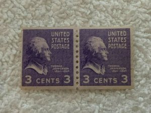 Scott 842 MNH, double 3c Thomas Jefferson Presidential Prexie Series- 1939