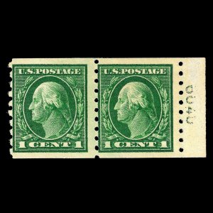 WCstamps: U.S. Scott #412 / 1c Coil Pair, VG/F, Mint OGnh / CV $130