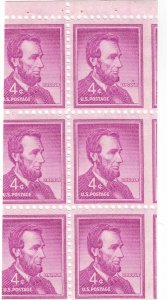 Scott# 1036b - 4c Red  Violet - Lincoln - ERROR MISCUT-  booklet pane of 6 - MNH