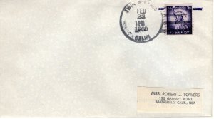 CALIFORNIA TOWN CANCEL,  TWIN PEAKS, CA  1960  FDC11505