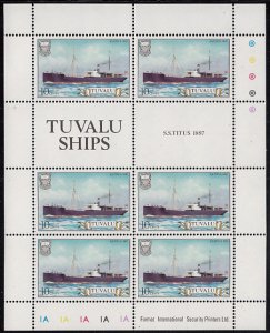 Tuvalu 1984 MNH Sc #216 Sheet of 6 plus 2 labels 10c S.S. Titus, 1897 - Tuval...