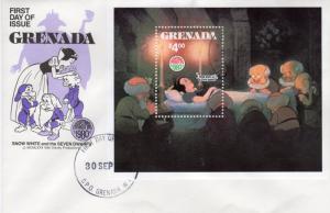 Grenada 1980 Sc#1030 Disney Snow White and the Seven Dwarfs S/S (1) FDC