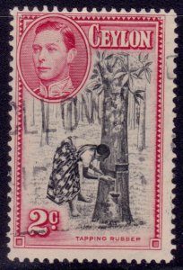 Ceylon 1938, KGVI, Tapping Rubber Tree, 2c, sc#278, used**