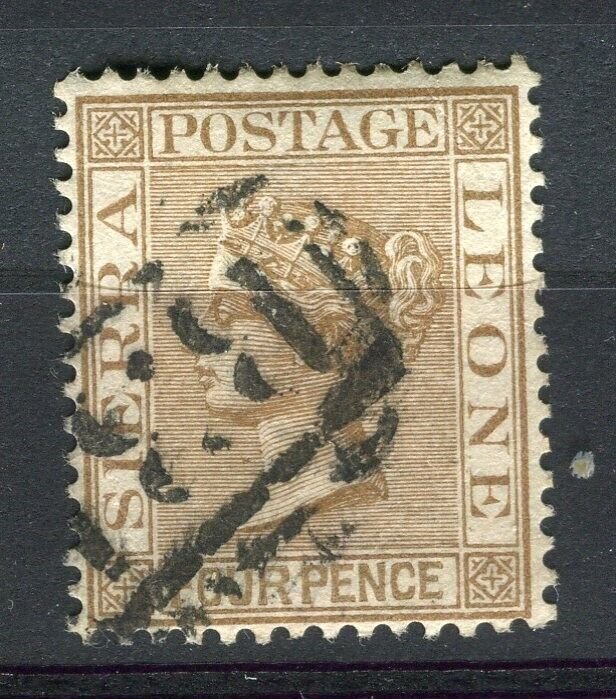 SIERRA LEONE; 1880s early classic QV Crown CC issue used 4d. value