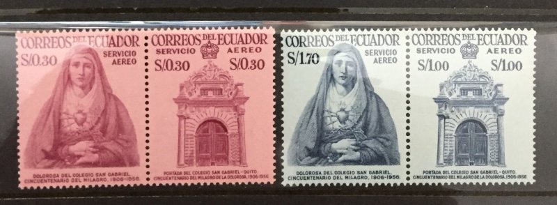 Ecuador 1958 #c321a,22a Pairs, Miracle of San Gabriel College, MNH.
