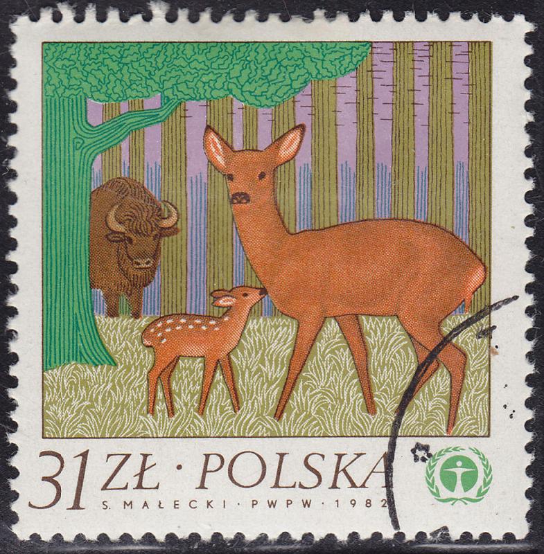 Poland 2560 USED - 1983 Deer, Fawn & Buffalo