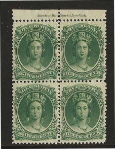 Canada (Nova Scotia)  Sc #11A  8 1/2c  top imprint block of 4 NH VF