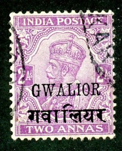 India- Convention States, Gwallior, Scott #71, Used