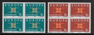 Luxembourg Scott 403-04 MNHOG Blocks of 4  - 1963 EUROPA Issue - SCV $3.00