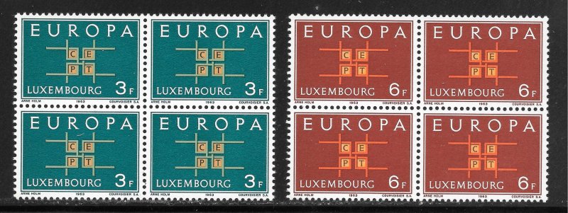 Luxembourg Scott 403-04 MNHOG Blocks of 4  - 1963 EUROPA Issue - SCV $3.00