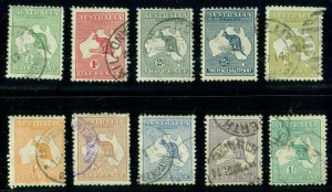 AUSTRALIA #1-10, ½p-1sh Complete set, low vals w/correct wmk, used, F/VF, $241.