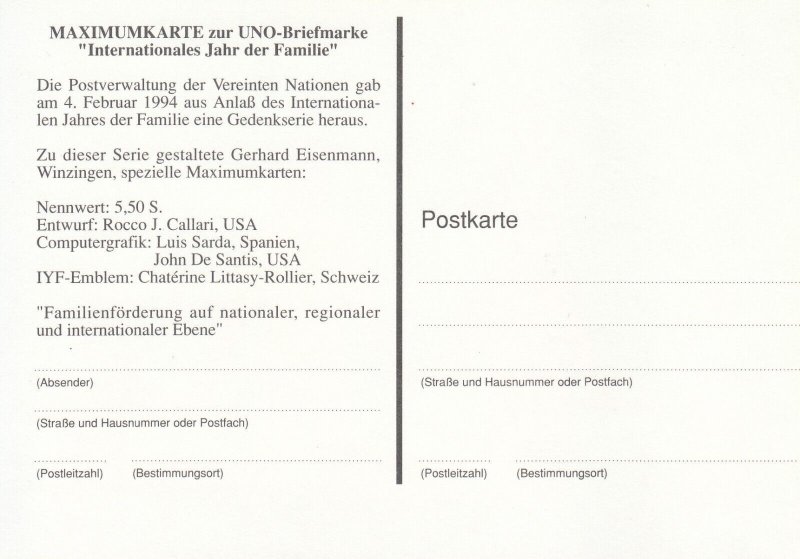 E0013 Maximum card for the UN stamp International Year of the Family 1994