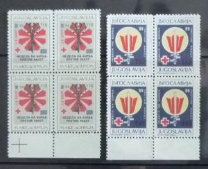 1989 YUGOSLAVIA-MACEDONIA-COMPLETE SET (MNH)-RED CROSS-BLOCKS OF 4 R! cancer J3