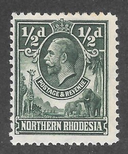 Northern Rhodesia Scott 1 Unused LHOG - 1925 1/2p King George V - SCV $1.75