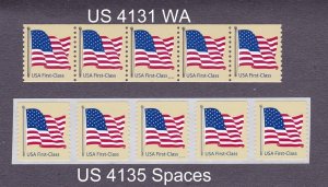 PNC5 41c Flag ND US 4131 WA, US 4135 Spaces / Round Corners Lot (2) MNH F-VF