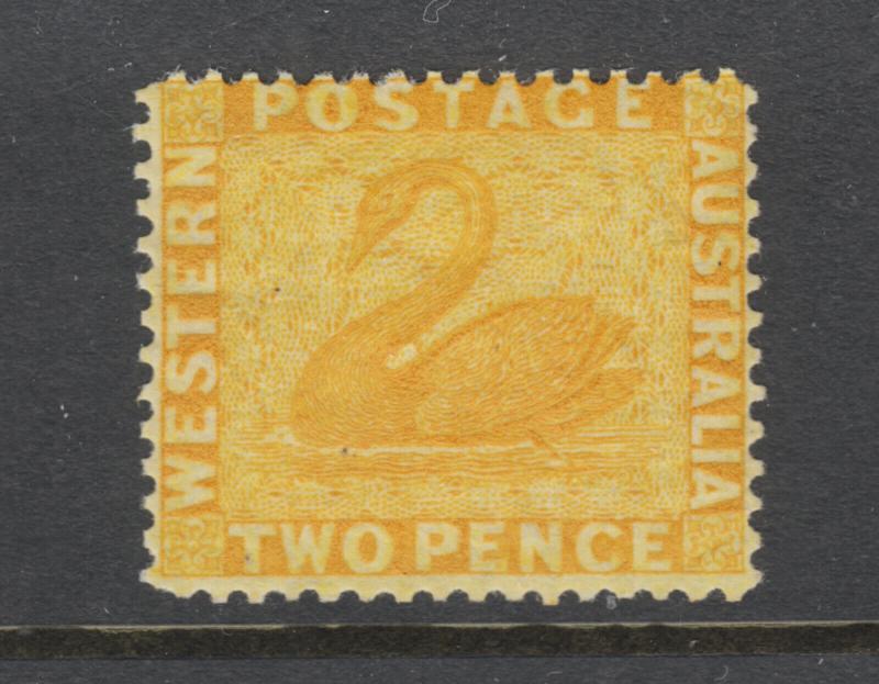 Western Australia Sc 37 MLH. 1872 2p yellow Swan, Perf 14, fresh, bright, VF