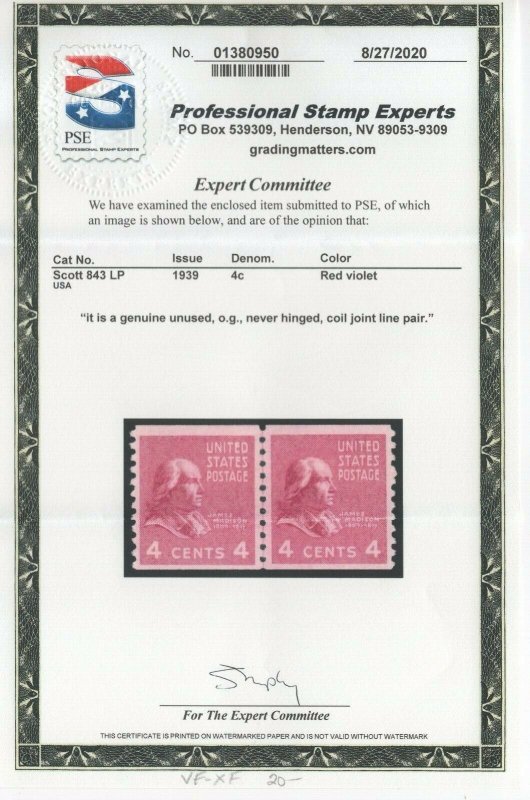 #843 Pair - GP Mint NH OG w/PSE Cert.  (JH 9/17)  