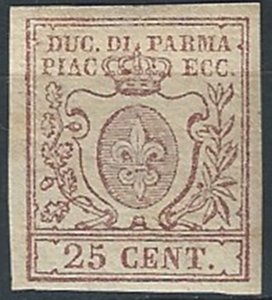 1857 Parma 25c. bruno lilla MNH Sassone n. 10