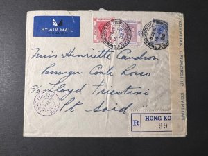 1939 Censored Registered Hong Kong Airmail Cover GPO to Port Said Egypt